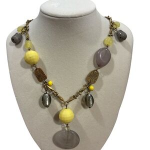 Yellow and Gray Beaded Necklace